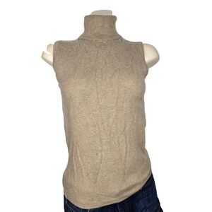 Banana Republic 100% Cashmere Sweater Knit Tank Top Sz M Turtle Neck Tan